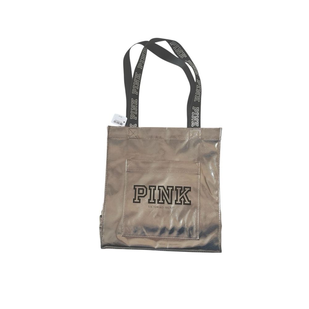 NWT Pink Victoria's Secret Tote Bag Silver Metallic Pocket Small Medium Handle